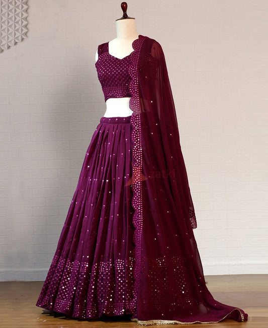 RE - Wine Berry Colored Faux Georgette Party Wear Lehenga Choli