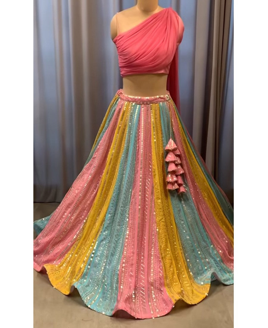 Multi Color Georgette  Embroidery Work Lehenga Choli