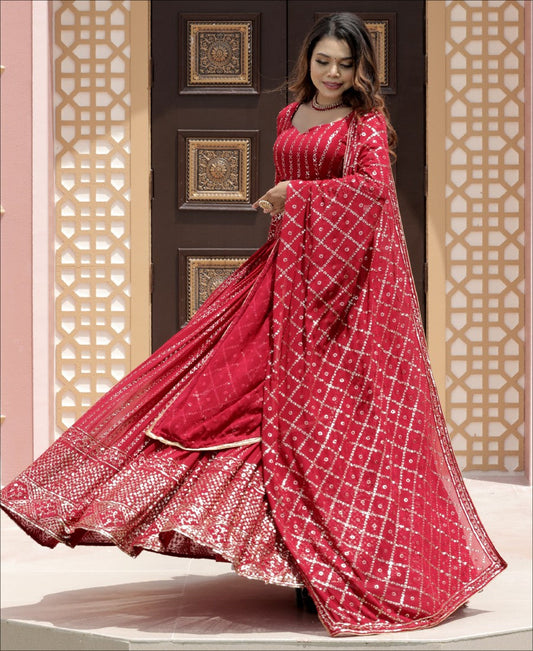 Red Color Georgette Sequence Work Lehenga choli