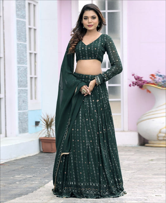 Bottle Green Georgette Sequence Work Party Wear Lehenga choli