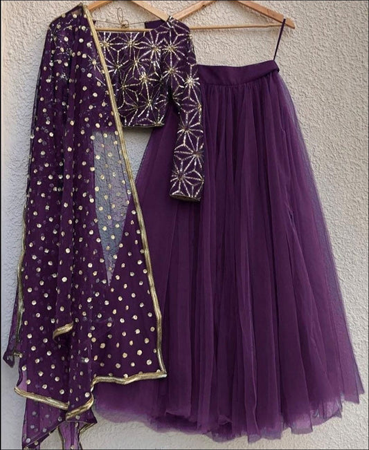 RE - Purple Colored Mono Net Lehenga Choli