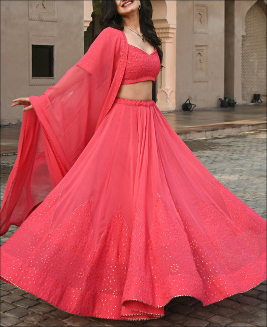 RE - Watermelon Pink Colored Georgette Lehenga Choli